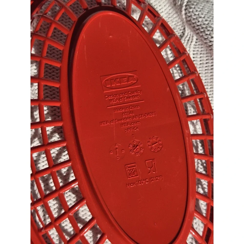 Set of 2 IKEA Red Oval Plastic Serving Storage Baskets Fruit Bread 9.5